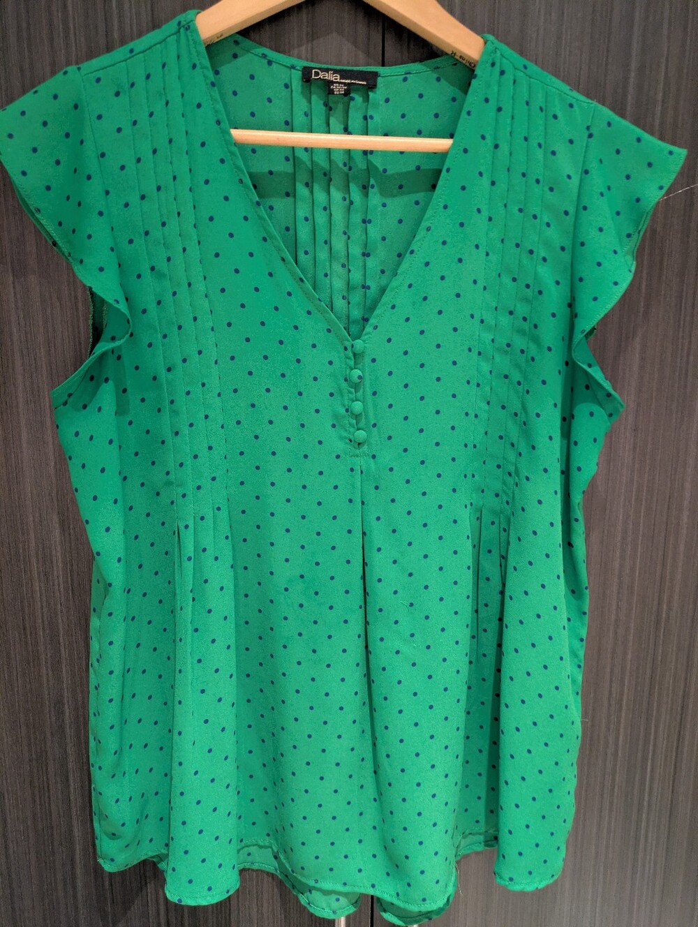 Dalia Collection Emerald Green Blouse with Navy Polka Dots